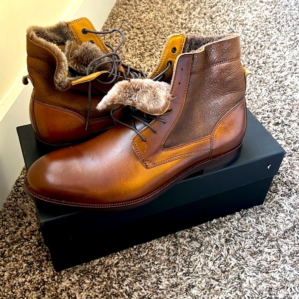 NWT Johnson & Murphy brown shearling leather boots